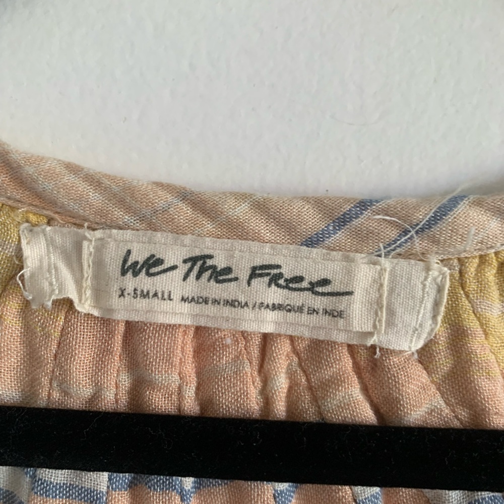Free People We the Free White/Yellow Boho The Cloudbreaker Plaids Lace Blouse - Picture 8 of 11
